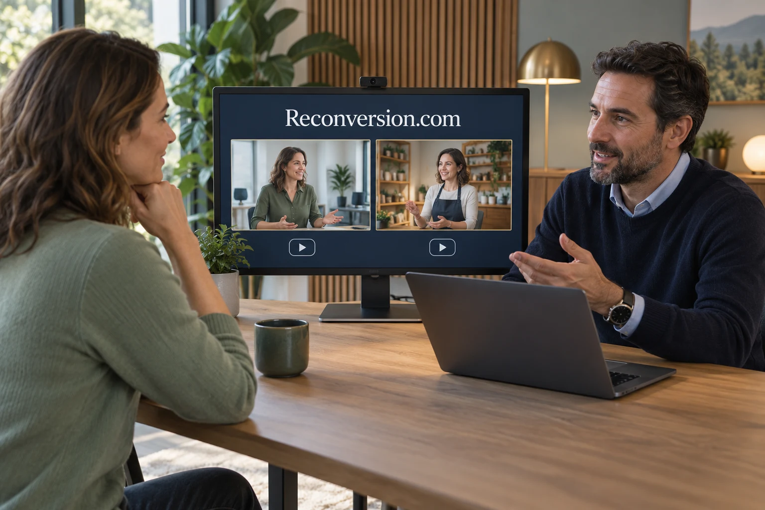 Adults exploring role options together on computers